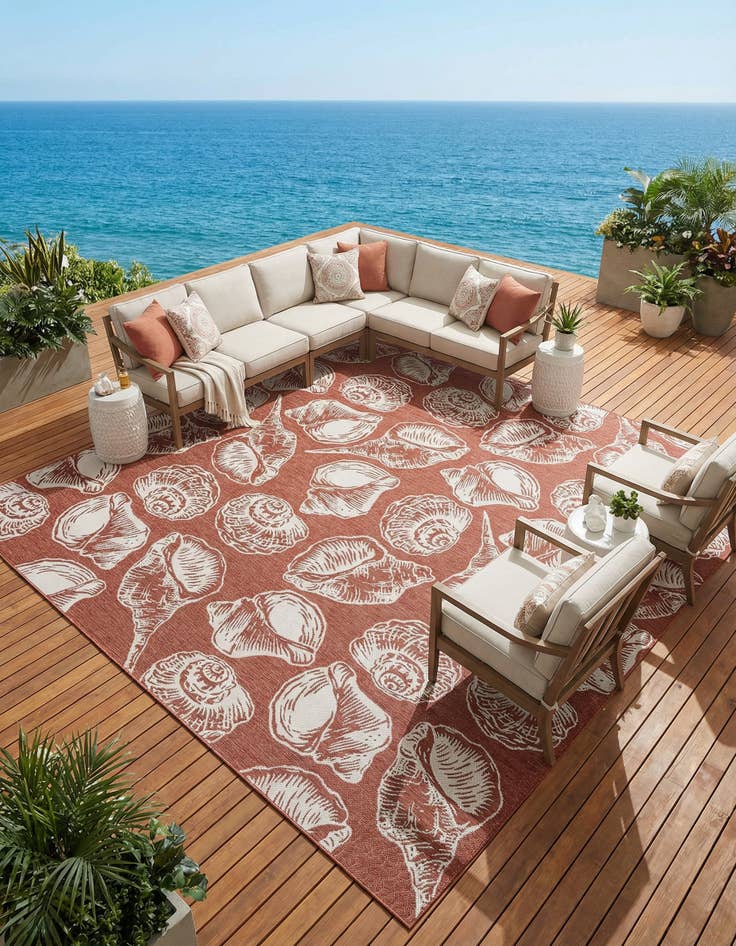 Detail image of  13' x 13'  Washable Coastal Indoor / Outdoor Square Rug