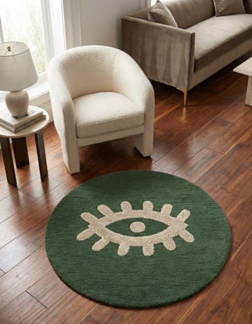 Green Handtufted Wool Round Rug