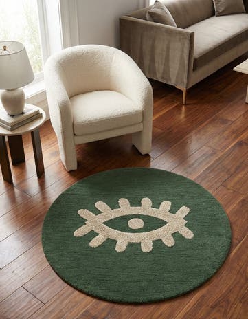 Green Handtufted Wool Round Rug