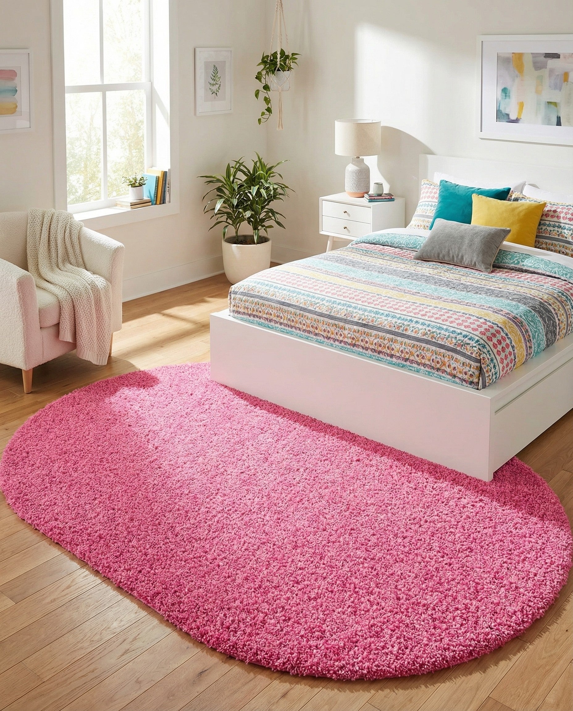 5' 3 x 8' Solid Shag Oval Rug