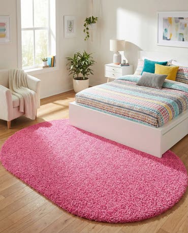  5' 3 x 8' Solid Shag Oval Rug