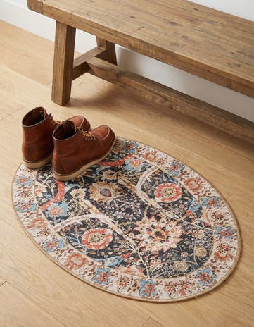 Black Washable Timeless Oval Rug