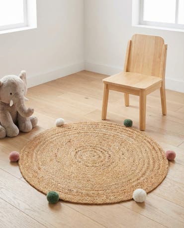  2' x 2'  Hand Braided Kids Braided Jute Round Rug