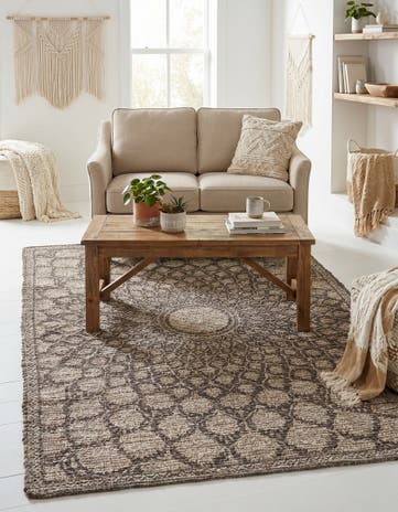 Charcoal and Ivory Hand Woven Chenille Jute Rug