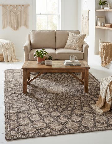 Charcoal and Ivory Hand Woven Chenille Jute Rug