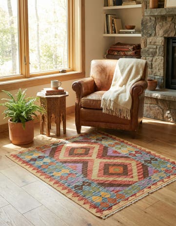 3' 2 x 3' 9 Hand Woven Kilim Maymana Wool Square Rug