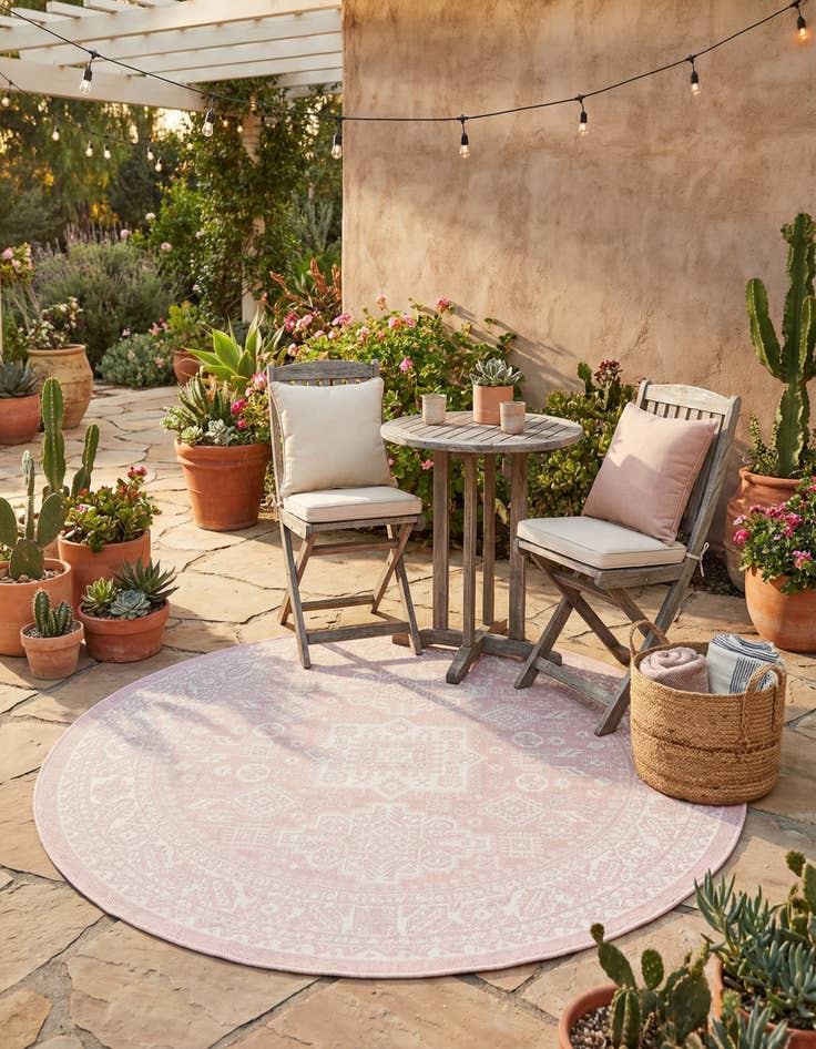 Detail image of 5' 3 x 5' 3  Washable Aztec Indoor / Outdoor Round Rug