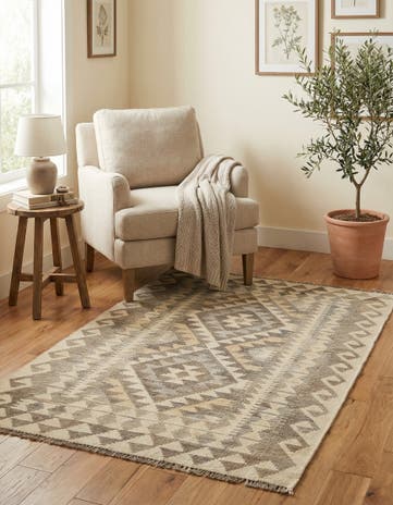 3' 4 x 5' 1 Hand Woven Kilim Maymana Wool Rug