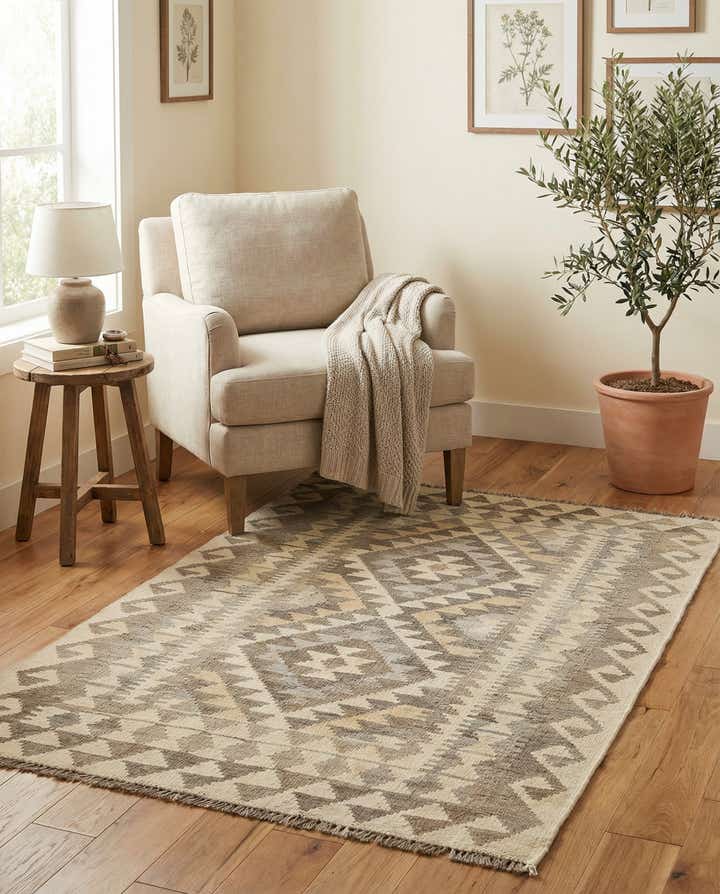3' 4 x 5' 1 Hand Woven Kilim Maymana Wool Rug