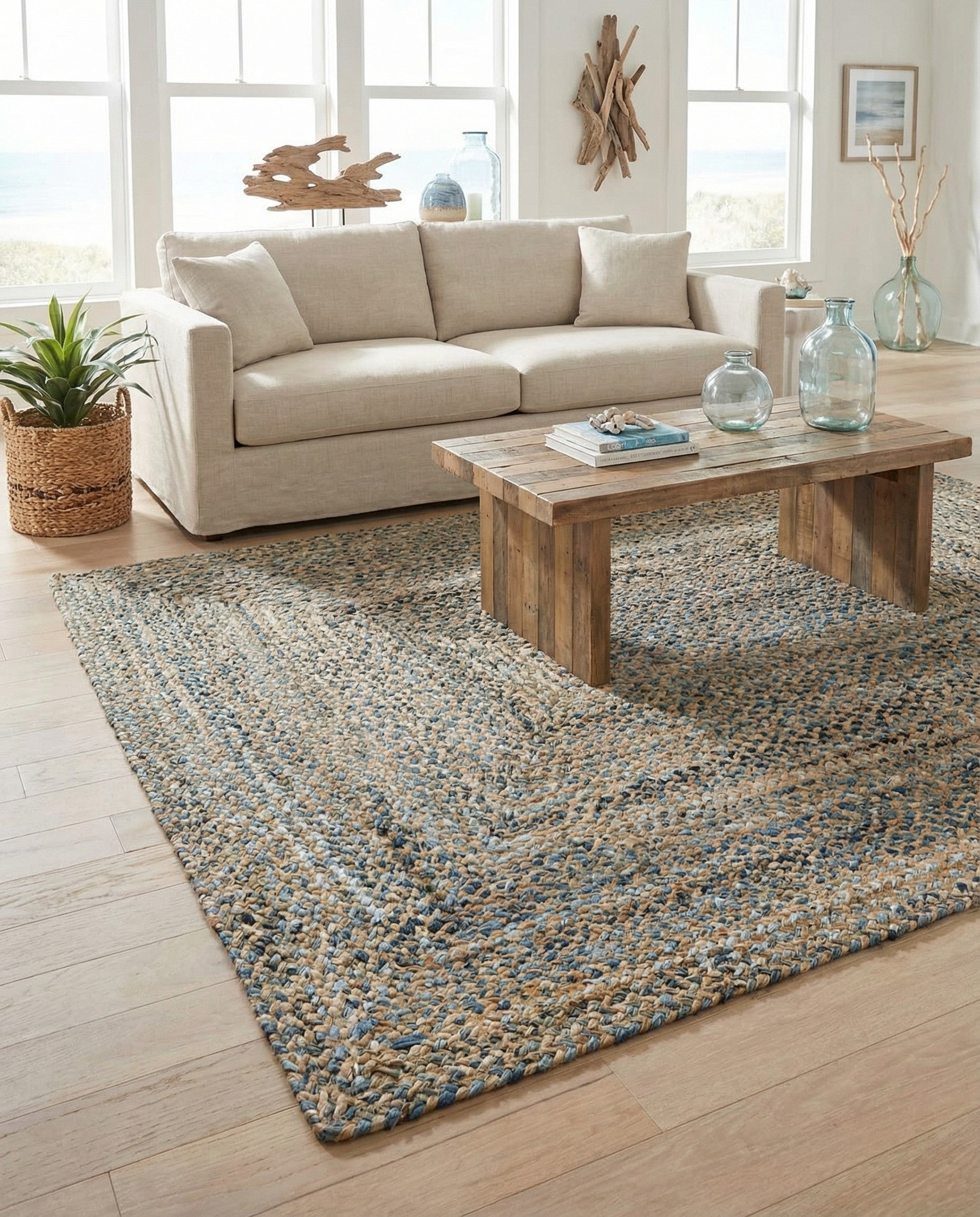 5' 1 x 8' Handmade Braided Chindi Rug