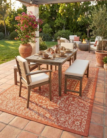 Terracotta Easy-Clean Botanical Indoor / Outdoor Rug