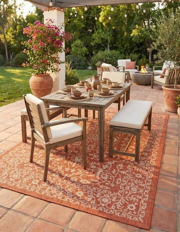 Terracotta Easy-Clean Botanical Indoor / Outdoor Rug