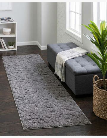 Dark Gray Botanical Shag Runner Rug
