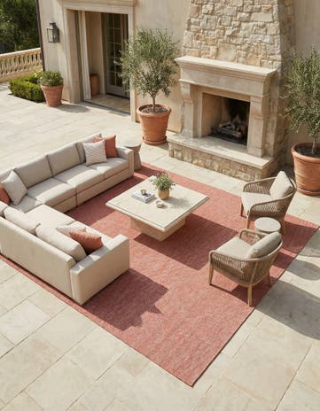 Rust Red Easy-Clean Solid Indoor / Outdoor Square Rug