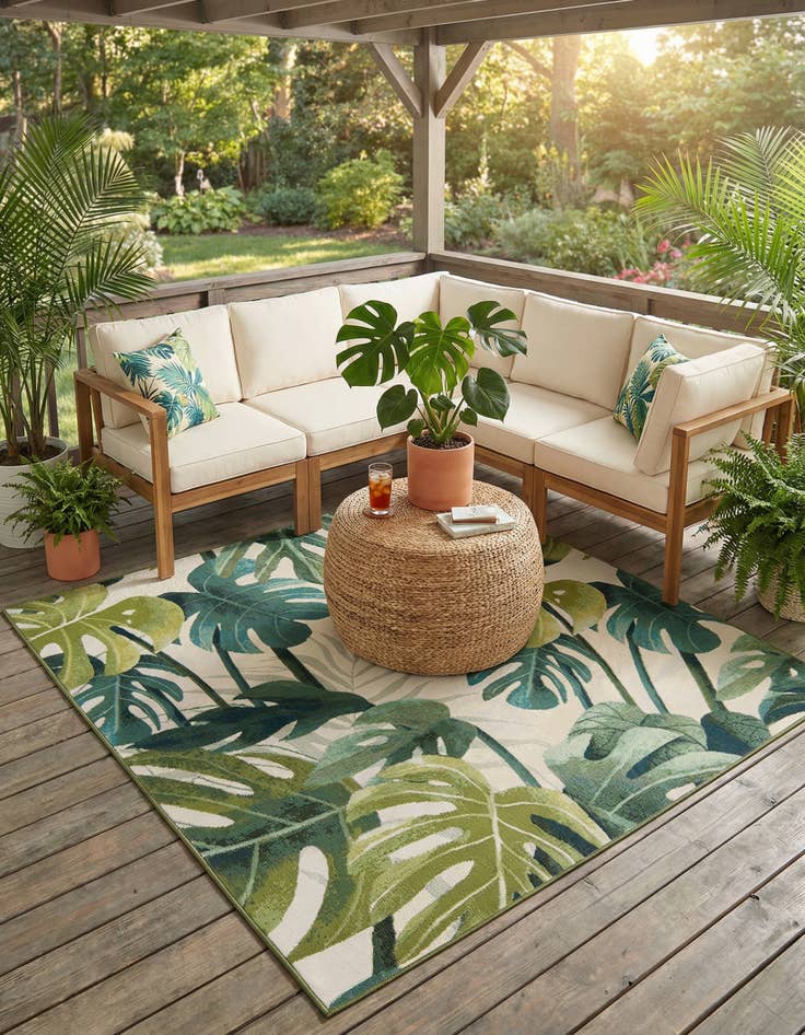 Detail image of 6' x 6' Washable Botanical Indoor / Outdoor Square Rug