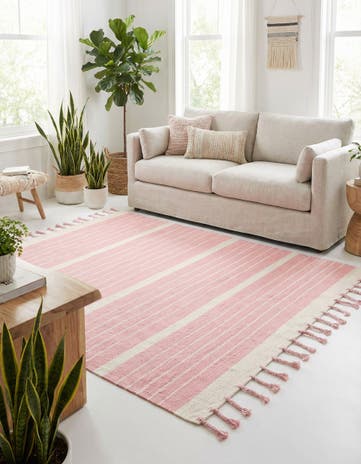 Pink and White Hand Woven Chindi Cotton Square Rug