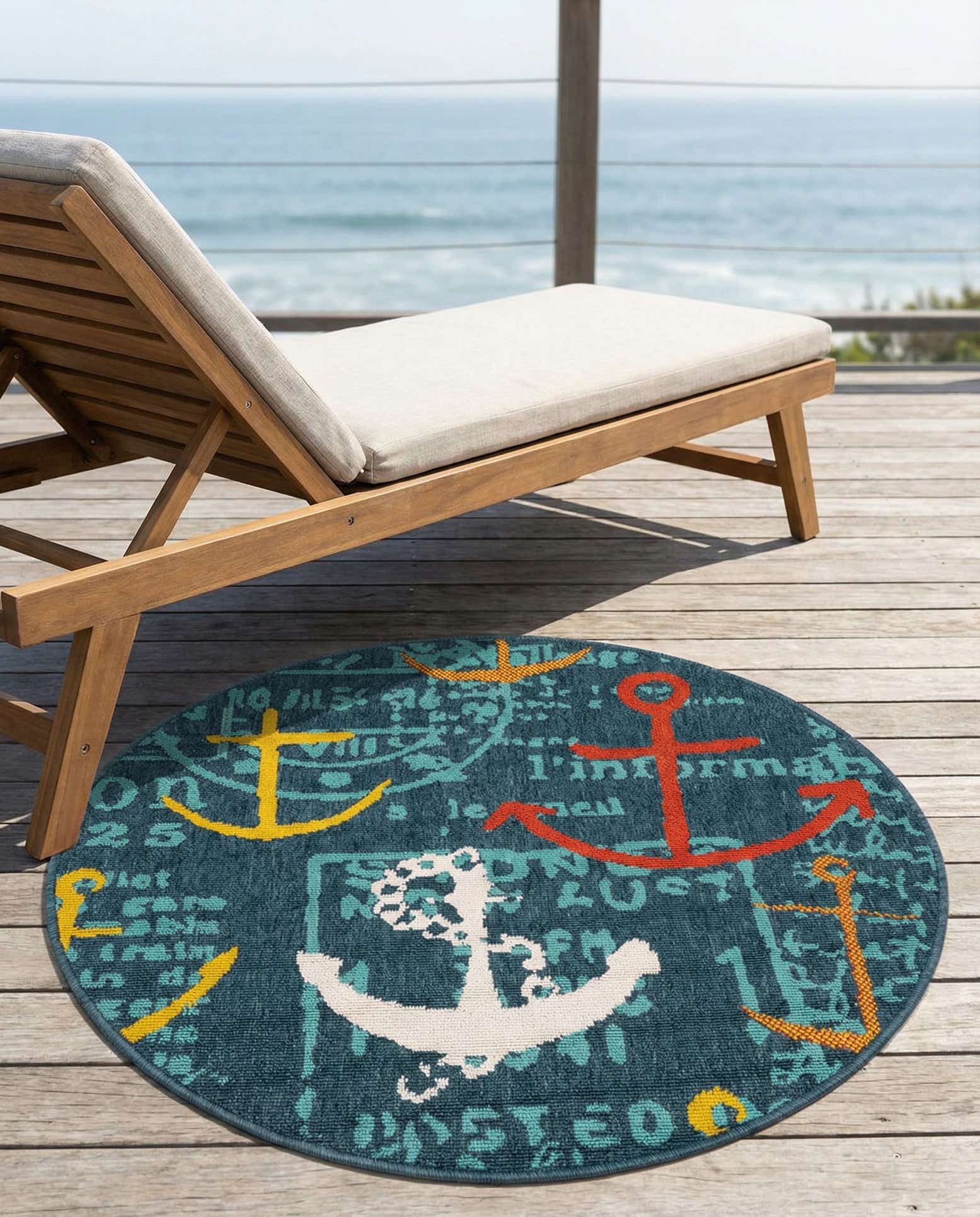 3' x 3' Easy-Clean Coastal Indoor / Outdoor Round Rug
