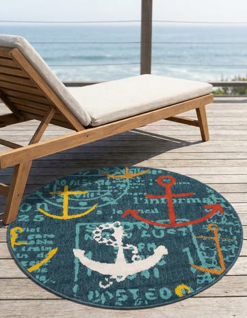 3' x 3' Easy-Clean Coastal Indoor / Outdoor Round Rug