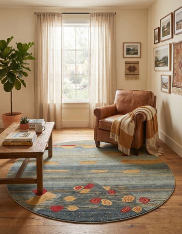 Dark Blue Kashkuli Gabbeh Round Rug