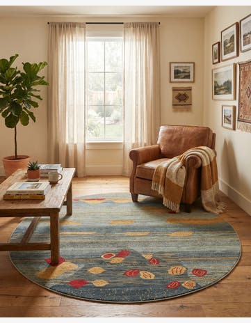Dark Blue Kashkuli Gabbeh Round Rug