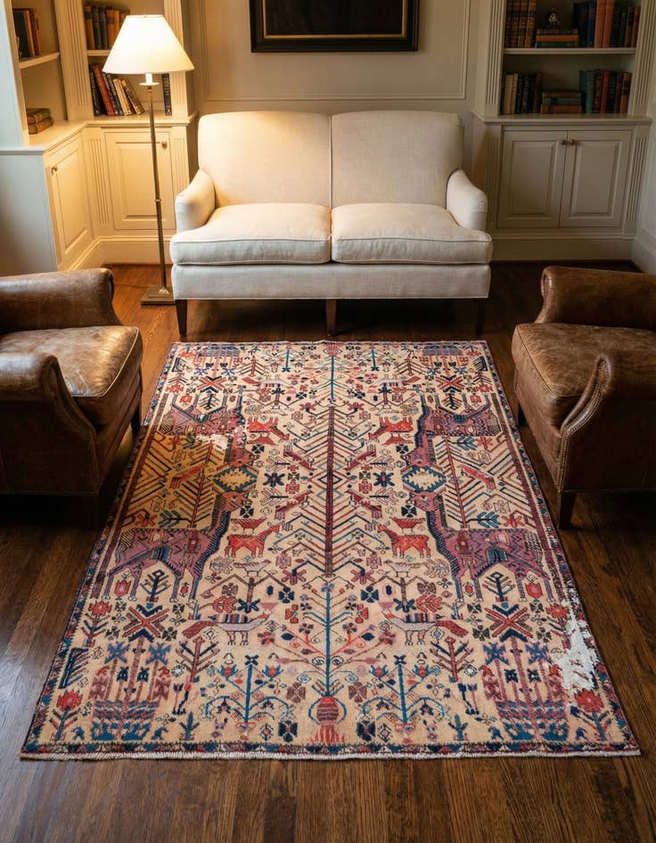 Detail image of 4' 7 x 6' Hand Knotted Ultra Vintage Persian Wool Rug