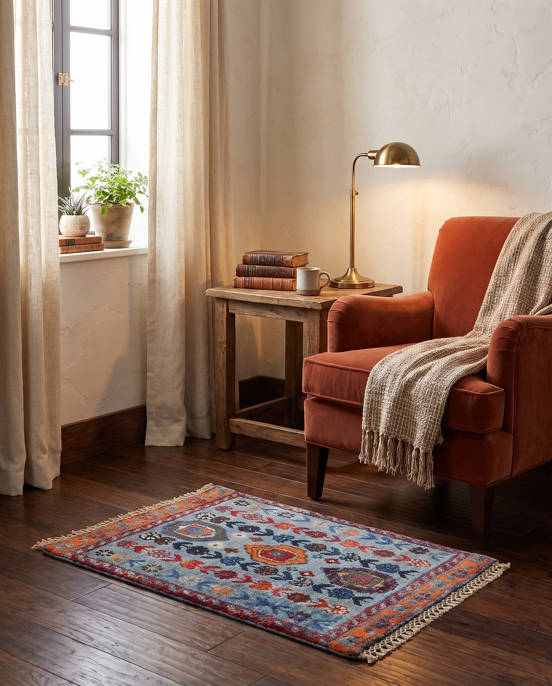1' 4 x 2' Hand Knotted Ziegler Rug