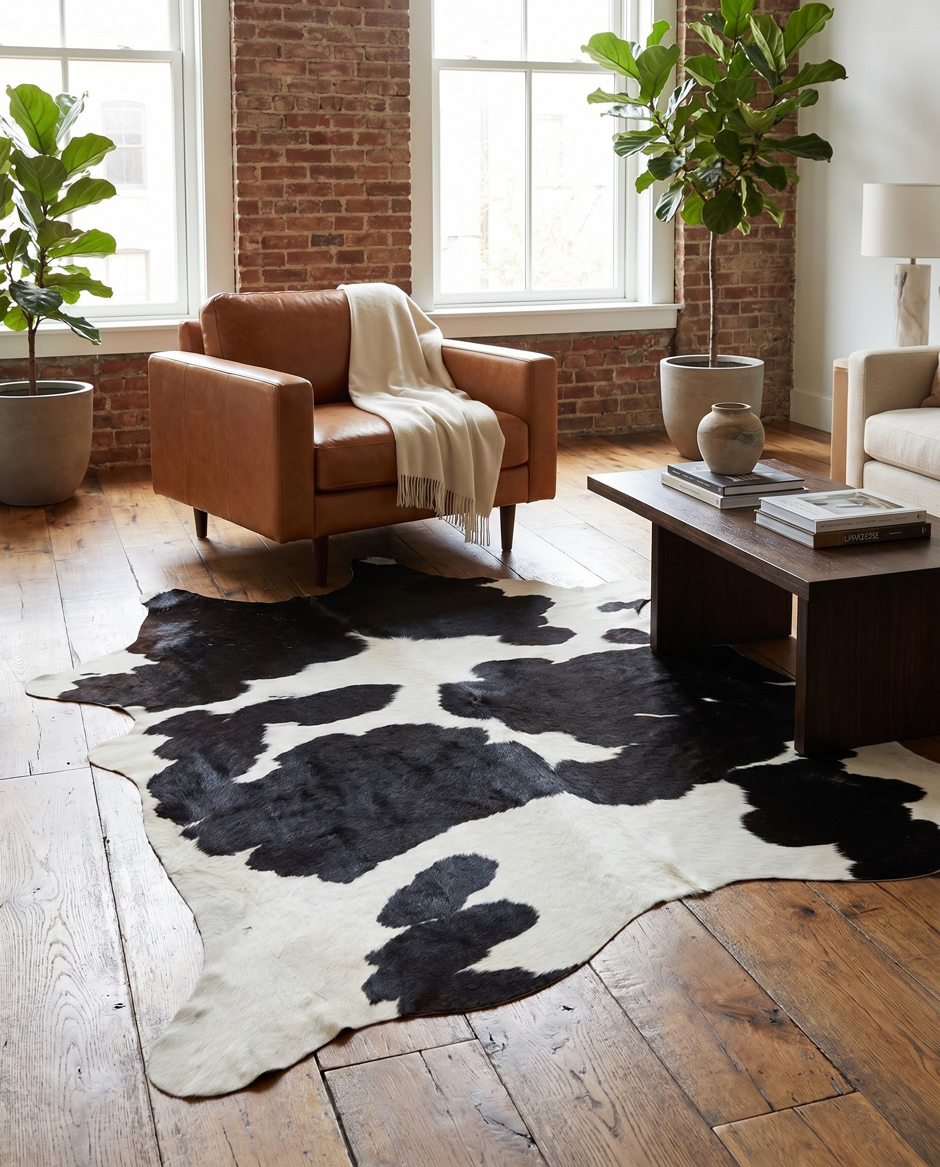 5' 2 x 6' 6 Cowhide Leather Rug