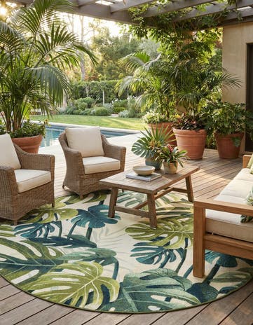 7' 10 x 7' 10 Easy-Clean Botanical Indoor / Outdoor Round Rug