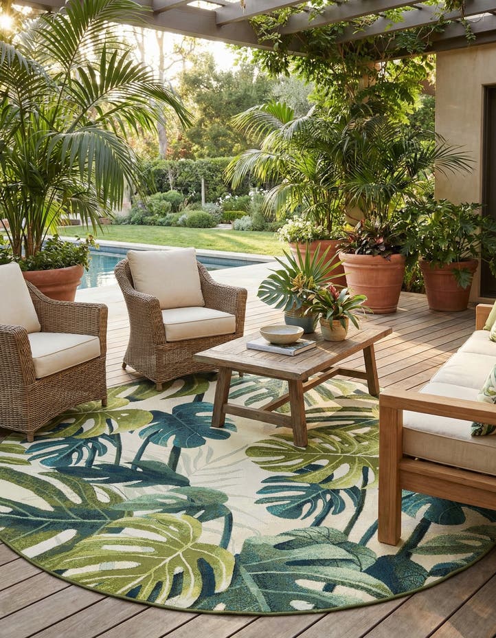 7' 10 x 7' 10 Easy-Clean Botanical Indoor / Outd...