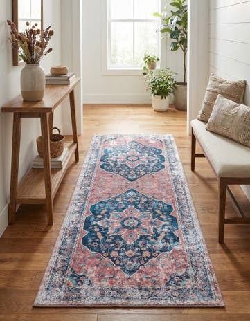 Navy Blue Washable Yara Runner Rug