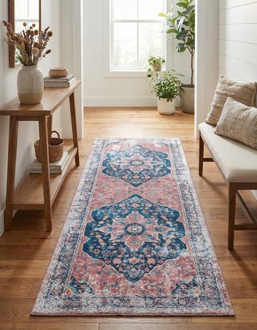 Navy Blue Washable Yara Runner Rug
