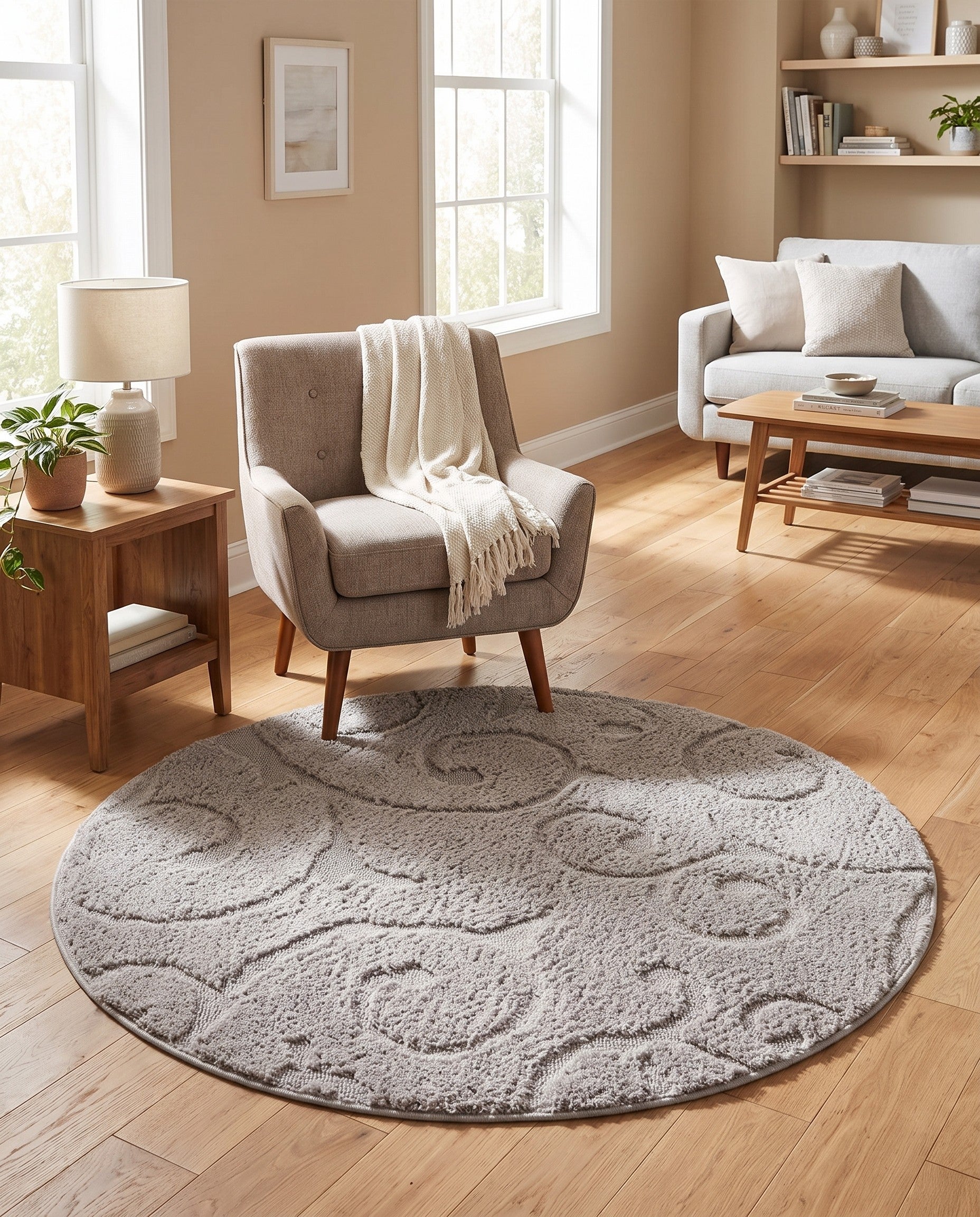 4' x 4' Botanical Shag Round Rug