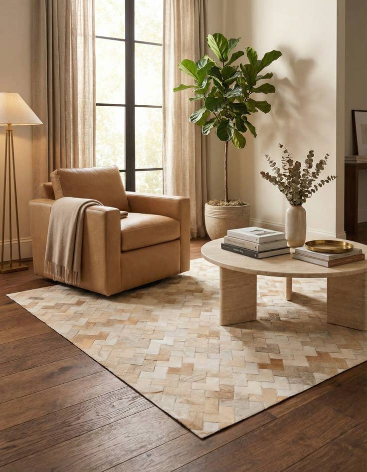 Detail image of 4' 1 x 5' 10 Cowhide Stocks Rug