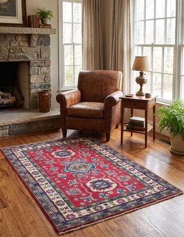 3' 2 x 4' 10 Hand Knotted Kazak Rug