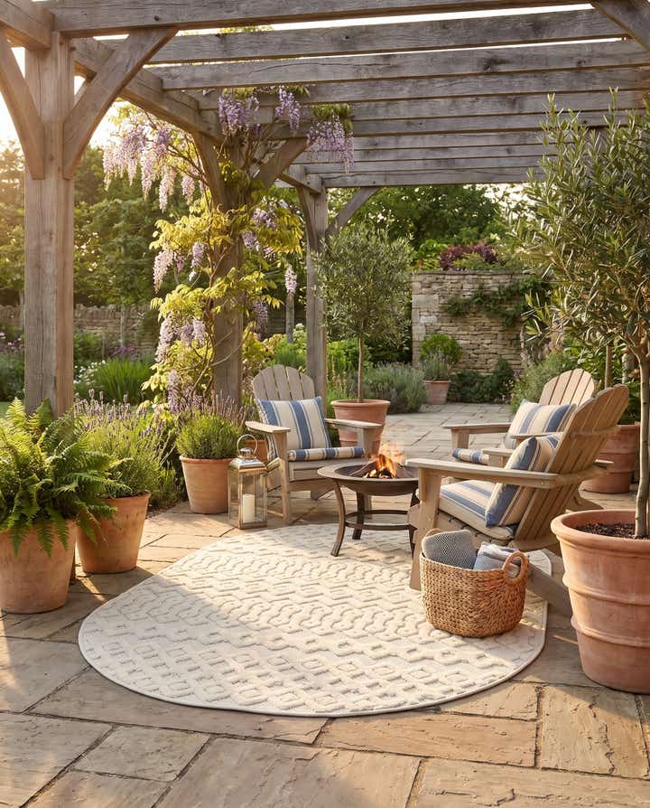 4' x 6' Easy-Clean Trellis Textured Indoor / Outdoor Oval Rug