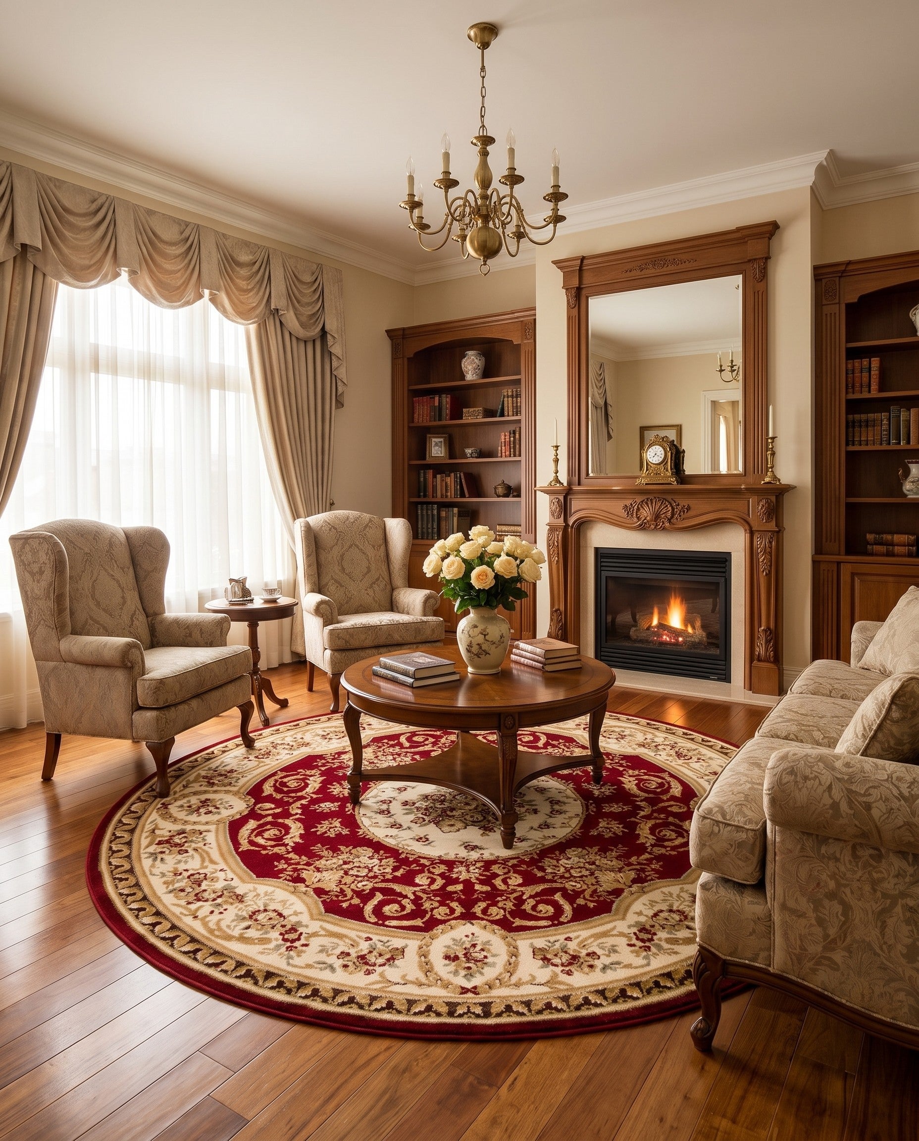 Red Classic Aubusson Round Rug