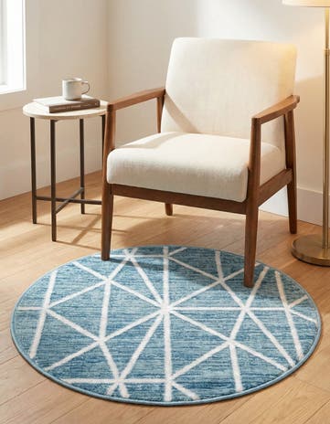 Blue Lattice Trellis Round Rug