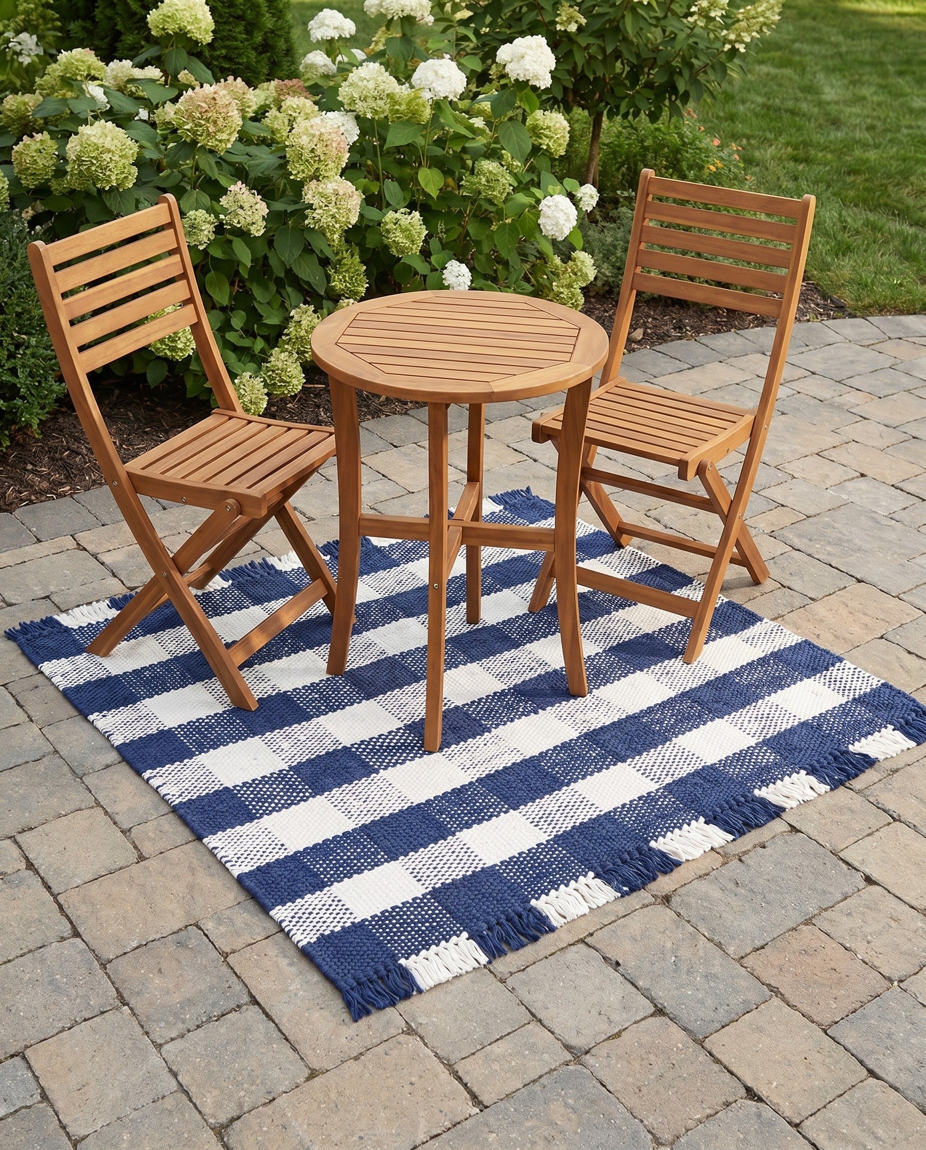 5' 3 x 5' 3 Easy-Clean Eco Plaid Washable Indoor / Outdoor Square Rug