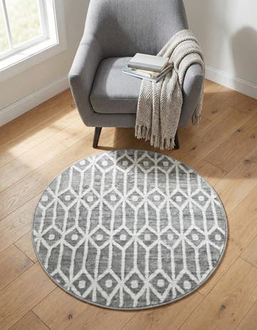 Gray Lattice Trellis Round Rug