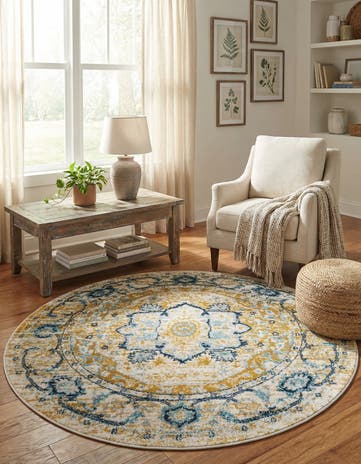 Yellow Gold Madeline Vintage Round Rug