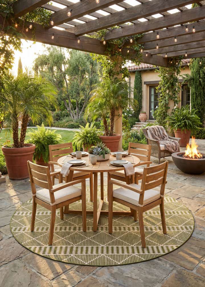 7' 10 x 7' 10 Easy-Clean Trellis Indoor / Outdoor Round Rug