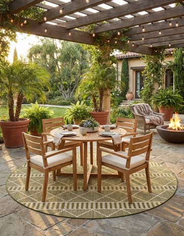 Green Easy-Clean Lattice Indoor / Outdoor Round Rug