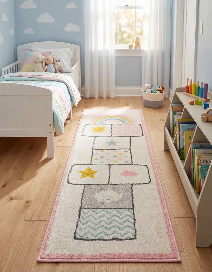 Detail image of 2' 2 x 6' Hopscotch Whimsy Kids Runner Rug