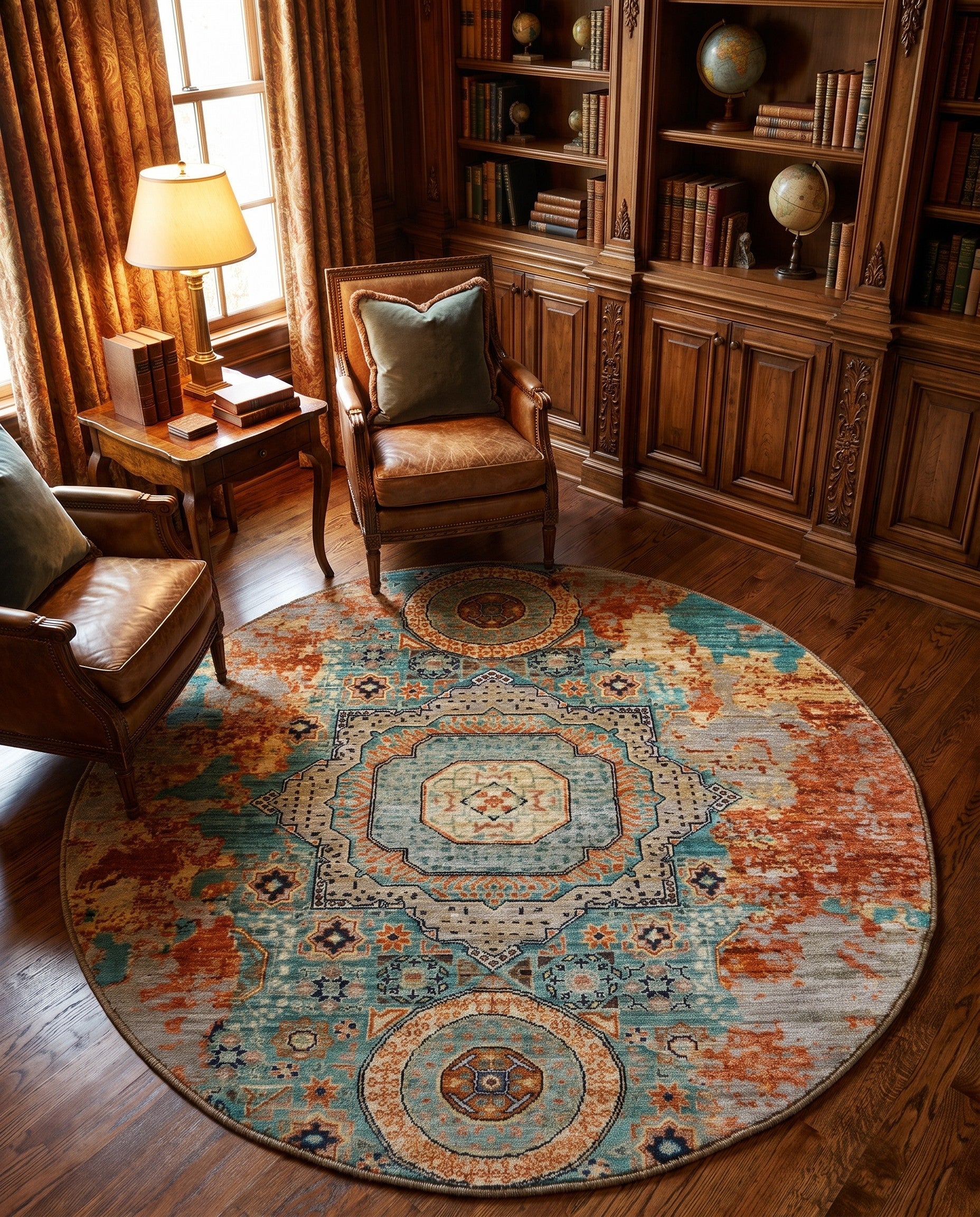 4' 10 x 4' 10 Hand Knotted Mamluk Ziegler Round Rug