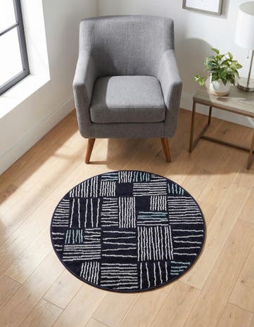 Navy Blue Hanahan Round Rug