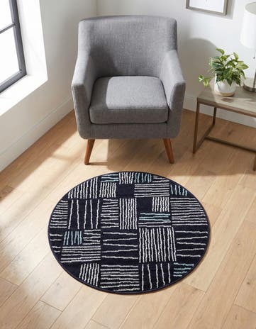 Navy Blue Hanahan Round Rug