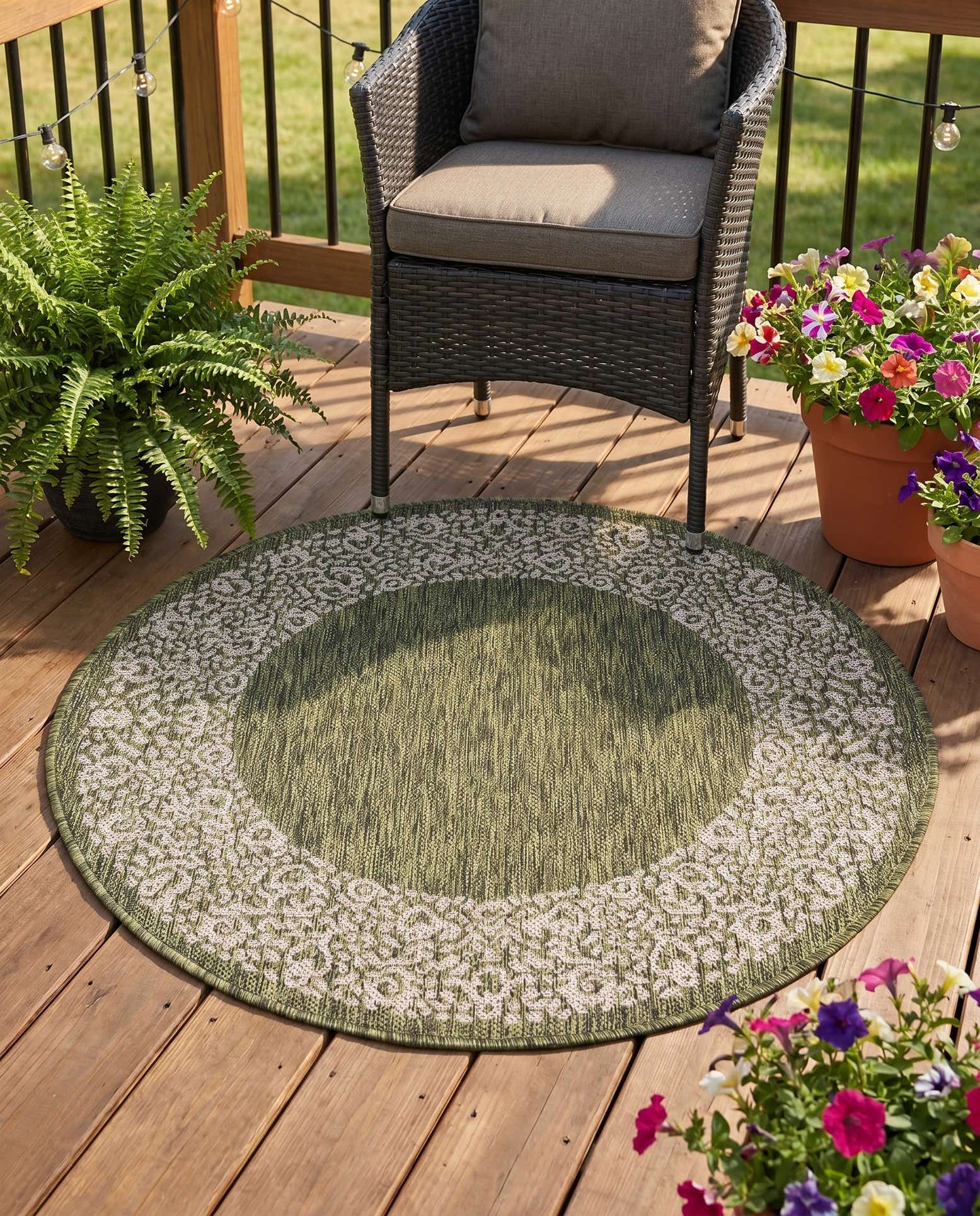 3' x 3' Easy-Clean Border Indoor / Outdoor Round Rug
