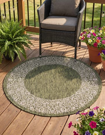 3' x 3' Easy-Clean Border Indoor / Outdoor Round Rug