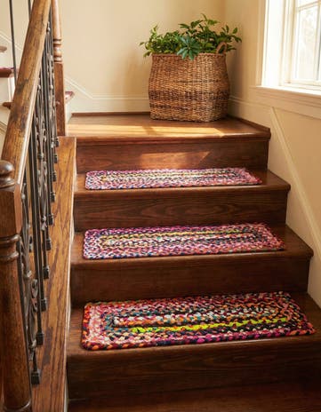 0' 9 x 2' 6 Handmade Braided Chindi Stair Rug