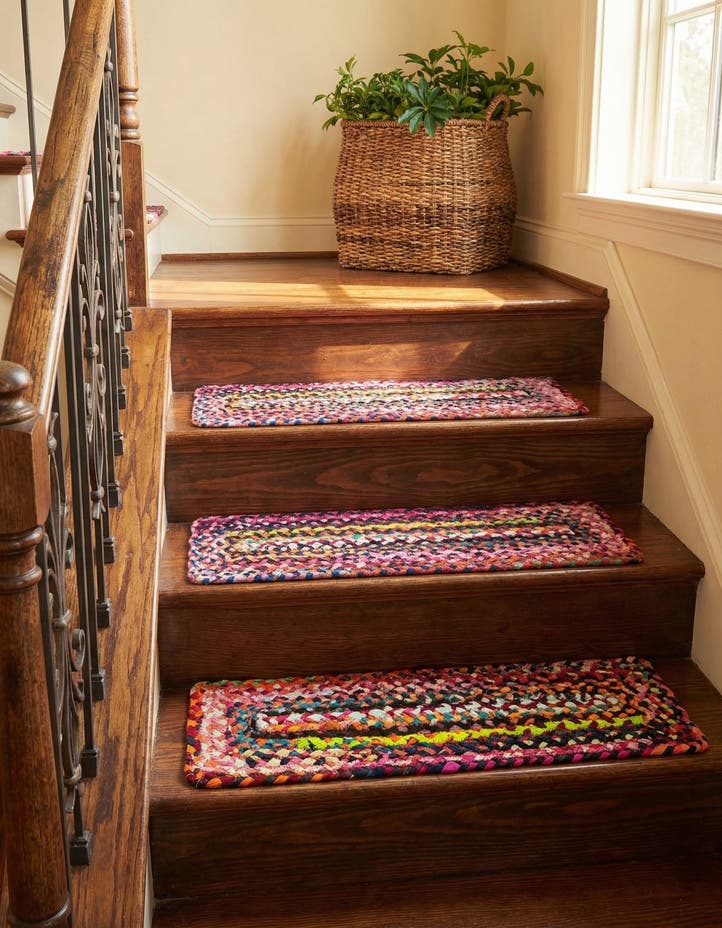 0' 9 x 2' 6 Handmade Braided Chindi Stair Rug